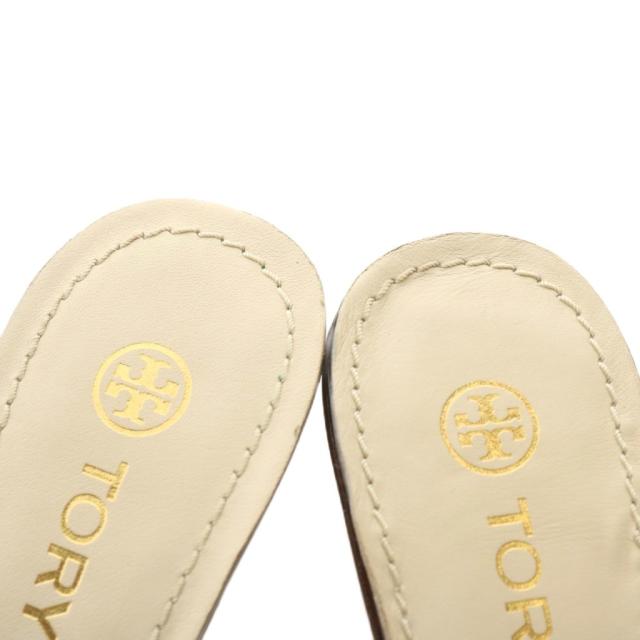 【中古】トリーバーチ TORY BURCH サンダル ミュール レザー スクエアトゥ ヒール ゴールド金具 6.5 23.5cm ベージュ