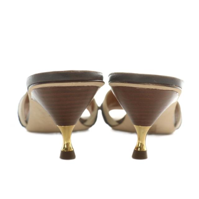 【中古】トリーバーチ TORY BURCH サンダル ミュール レザー スクエアトゥ ヒール ゴールド金具 6.5 23.5cm ベージュ