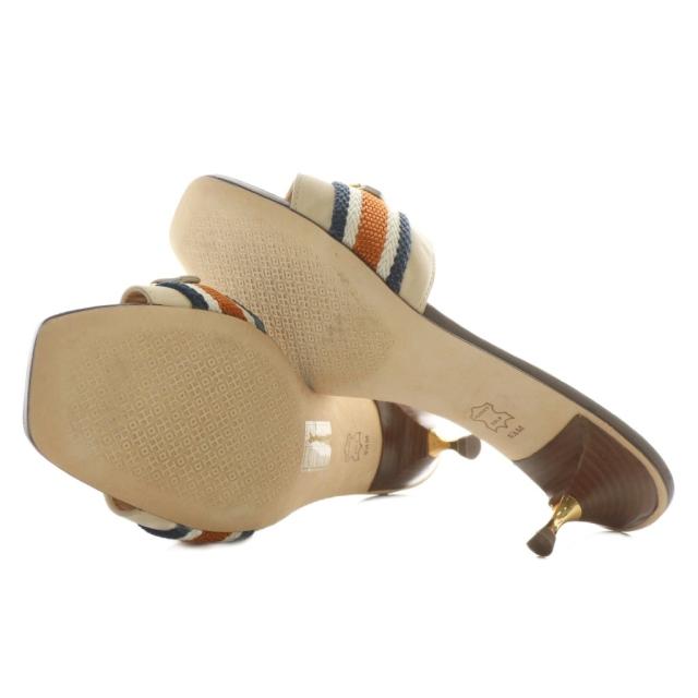 【中古】トリーバーチ TORY BURCH サンダル ミュール レザー スクエアトゥ ヒール ゴールド金具 6.5 23.5cm ベージュ