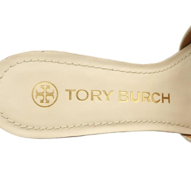 【中古】トリーバーチ TORY BURCH サンダル ミュール レザー スクエアトゥ ヒール ゴールド金具 6.5 23.5cm ベージュ