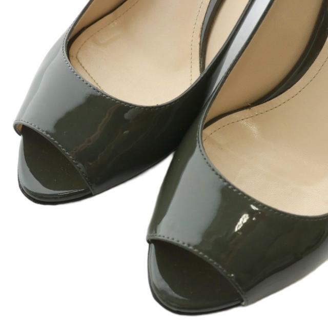 【中古】BOTTEGA VENETA パンプス エナメル オープントゥ ハイヒール イントレチャート 38 24.5cm カーキ