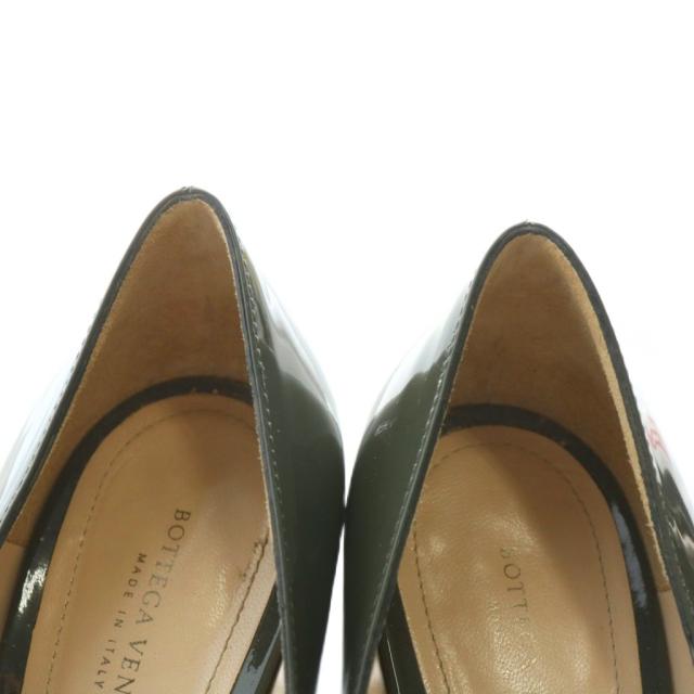 【中古】BOTTEGA VENETA パンプス エナメル オープントゥ ハイヒール イントレチャート 38 24.5cm カーキ