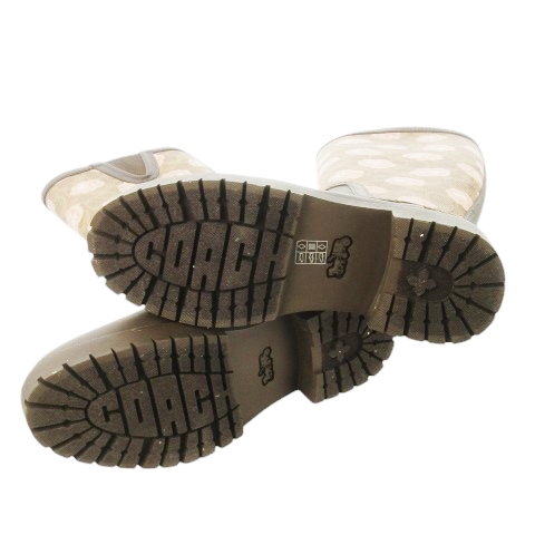 【中古】未使用品 コーチ COACH レインブーツ 長靴 内側ゴア 切替 シグネチャー 花柄 ローズ 6 23.0cm 茶 ブラウン