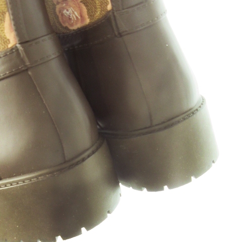 【中古】未使用品 コーチ COACH レインブーツ 長靴 内側ゴア 切替 シグネチャー 花柄 ローズ 6 23.0cm 茶 ブラウン