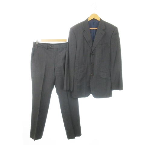 【中古】ポールスミス デルフィノ SUPER120s シングルスーツ セットアップ ジャケット ストライプ ウール M グレー