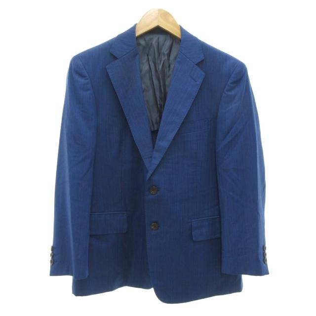 【中古】スキャバル SCABAL SUPER 140'S MOTS セットアップ スーツ ジャケット パンツ ストライプ 青 ブルー 春夏_1