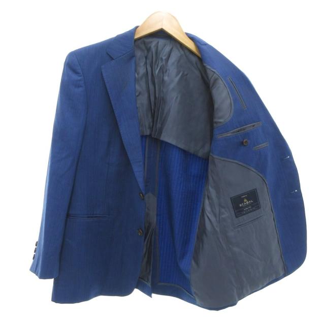 【中古】スキャバル SCABAL SUPER 140'S MOTS セットアップ スーツ ジャケット パンツ ストライプ 青 ブルー 春夏_3
