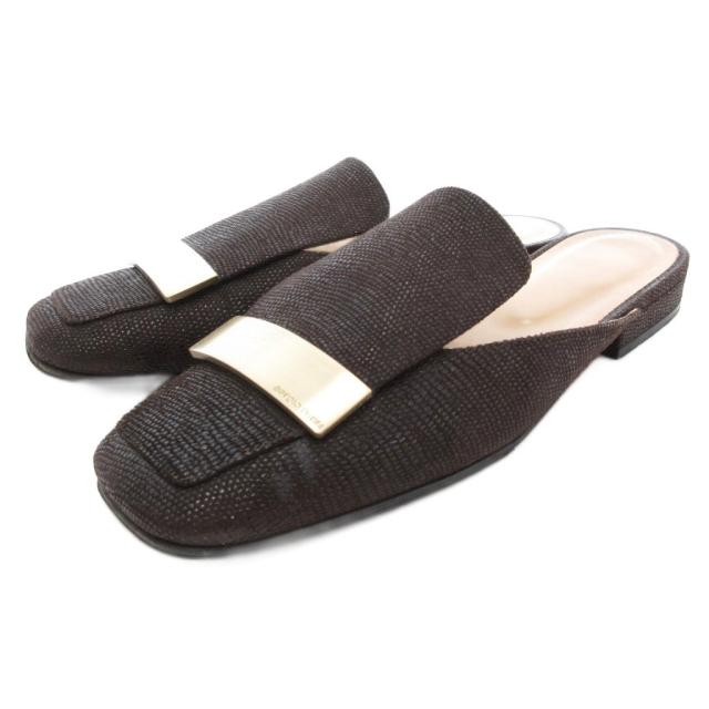 【中古】セルジオロッシ Sergio rossi SR1 プレート ミュール ダークブラウン ゴールドカラー 金色金具 36 23