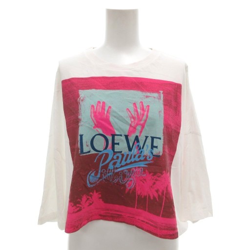 【中古】ロエベ LOEWE Paula's Ibiza Tシャツ カットソー XS 白 ホワイト プリント クロップド S616Y22X39 /FF