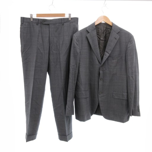 【中古】ベルベスト Belvest バーニーズニューヨーク 別注 スーパー150s セットアップ スーツ チェック 50 グレー