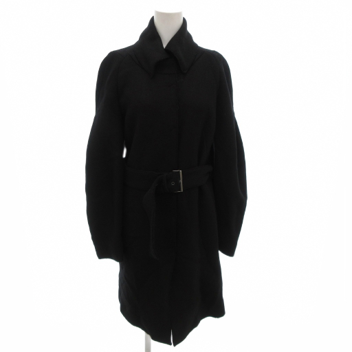 【中古】エンポリオアルマーニ EMPORIO ARMANI ステンカラーコート ひざ丈 スナップボタン アルパカ混 ベルト 40 黒