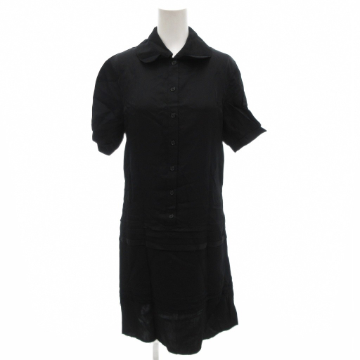 【中古】セリーヌ CELINE フィービー期 シャツワンピース フリンジ 半袖 ひざ丈 36 黒 ブラック /FF