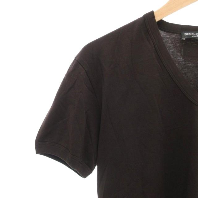 【中古】ドルチェ&ガッバーナ ドルガバ DOLCE&GABBANA Tシャツ カットソー Vネック 44 茶 ブラウン ロゴプレート_2