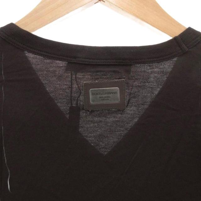【中古】ドルチェ&ガッバーナ ドルガバ DOLCE&GABBANA Tシャツ カットソー Vネック 44 茶 ブラウン ロゴプレート_3