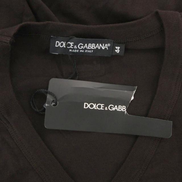 【中古】ドルチェ&ガッバーナ ドルガバ DOLCE&GABBANA Tシャツ カットソー Vネック 44 茶 ブラウン ロゴプレート_4