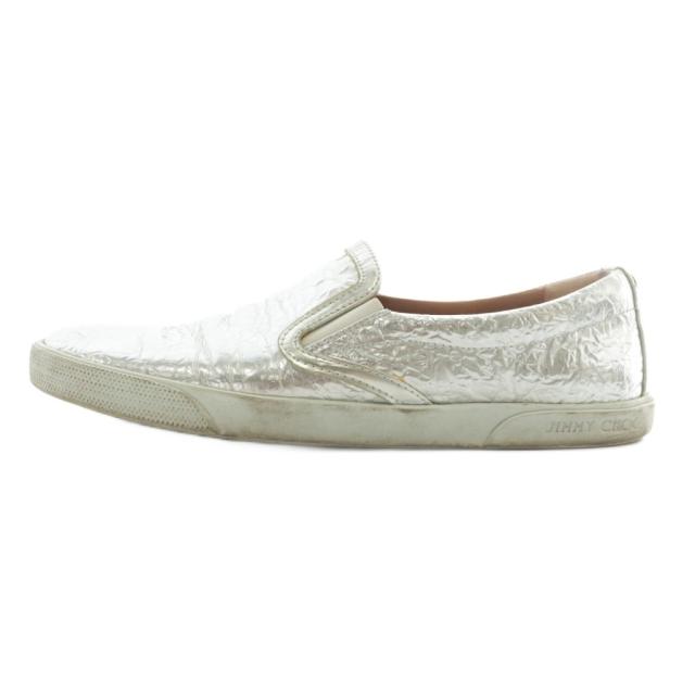 【中古】ジミーチュウ JIMMY CHOO スリッポン スニーカー レザー メタリック ロゴ 38 25cm シルバー色