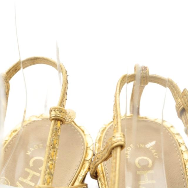 【中古】シャネル CHANEL サンダル パイソン レザー オープントゥ ストラップ ココマーク 35 22.5cm ゴールド色