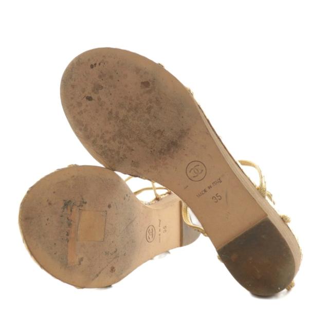 【中古】シャネル CHANEL サンダル パイソン レザー オープントゥ ストラップ ココマーク 35 22.5cm ゴールド色