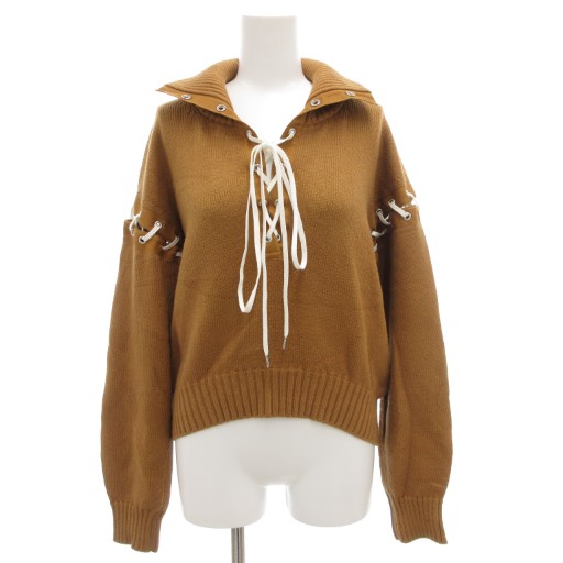 【中古】アディアム ADEAM リブニット セーター 長袖 ハイネック プルオーバー レースアップ 茶 ブラウン