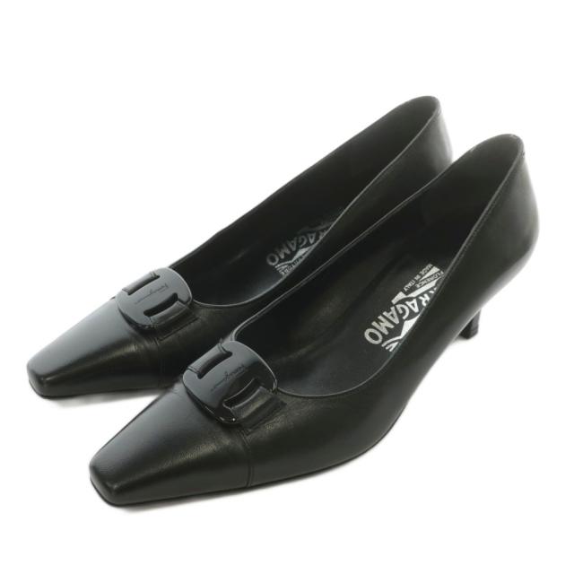 【中古】サルヴァトーレフェラガモ Salvatore Ferragamo ヴァラ パンプス レザー スクエアトゥ ヒール 5.5 22.5cm 黒