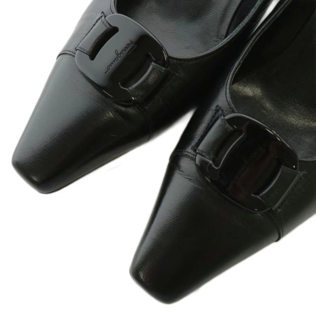 【中古】サルヴァトーレフェラガモ Salvatore Ferragamo ヴァラ パンプス レザー スクエアトゥ ヒール 5.5 22.5cm 黒