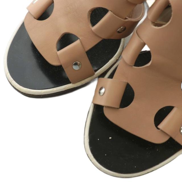 【中古】マルニ MARNI サンダル レザー エナメル オープントゥ チャンキーヒール ストラップ 35.5 22.5cm 茶色 黒