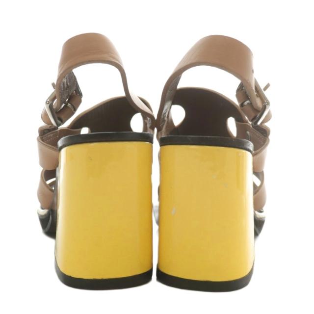 【中古】マルニ MARNI サンダル レザー エナメル オープントゥ チャンキーヒール ストラップ 35.5 22.5cm 茶色 黒
