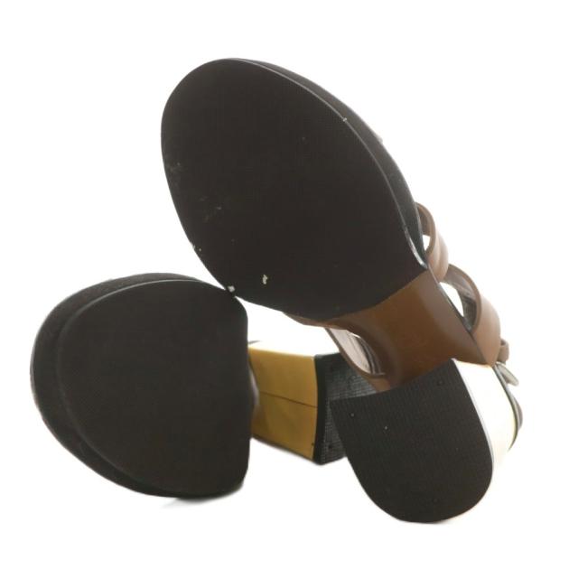 【中古】マルニ MARNI サンダル レザー エナメル オープントゥ チャンキーヒール ストラップ 35.5 22.5cm 茶色 黒