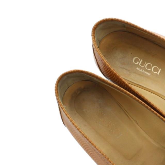 【中古】グッチ GUCCI 100 0300 ローファー ラウンドトゥ ロゴ エンボスリザード 36.5 23.5cm 茶 ブラウン