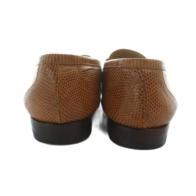 【中古】グッチ GUCCI 100 0300 ローファー ラウンドトゥ ロゴ エンボスリザード 36.5 23.5cm 茶 ブラウン