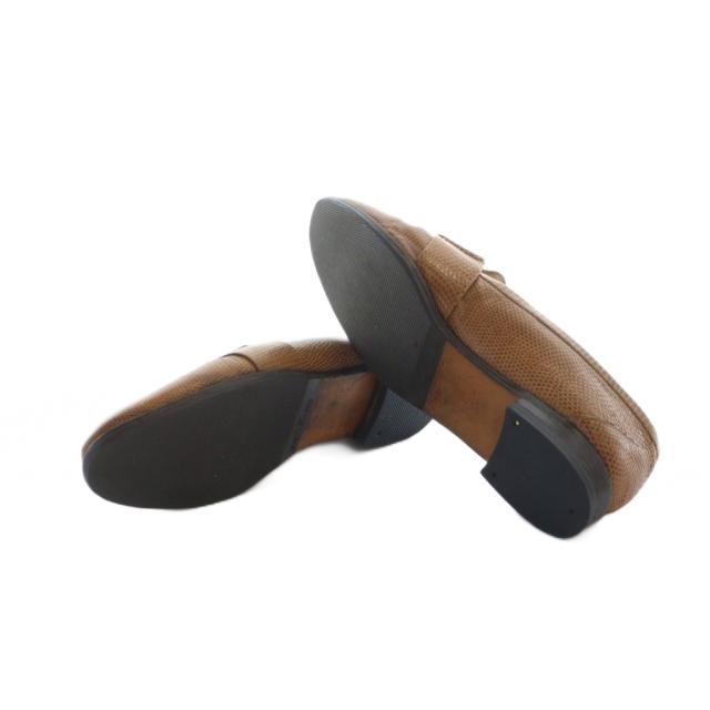 【中古】グッチ GUCCI 100 0300 ローファー ラウンドトゥ ロゴ エンボスリザード 36.5 23.5cm 茶 ブラウン