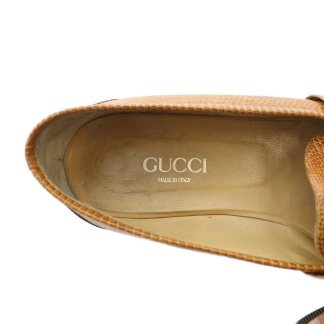 【中古】グッチ GUCCI 100 0300 ローファー ラウンドトゥ ロゴ エンボスリザード 36.5 23.5cm 茶 ブラウン