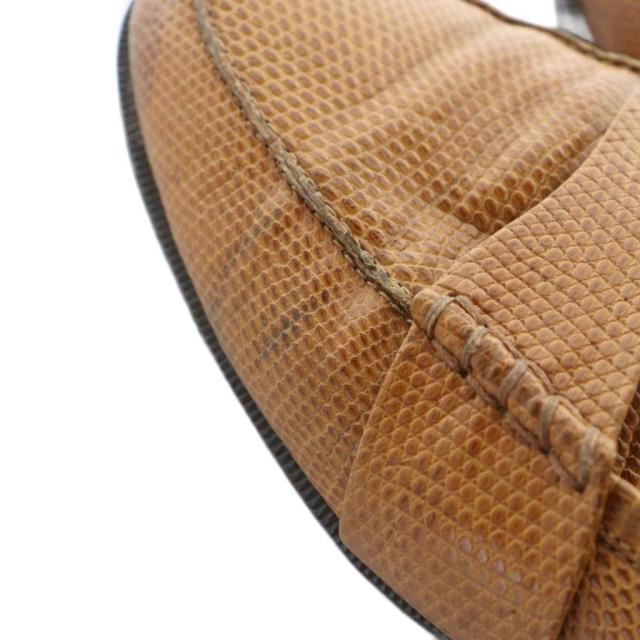 【中古】グッチ GUCCI 100 0300 ローファー ラウンドトゥ ロゴ エンボスリザード 36.5 23.5cm 茶 ブラウン