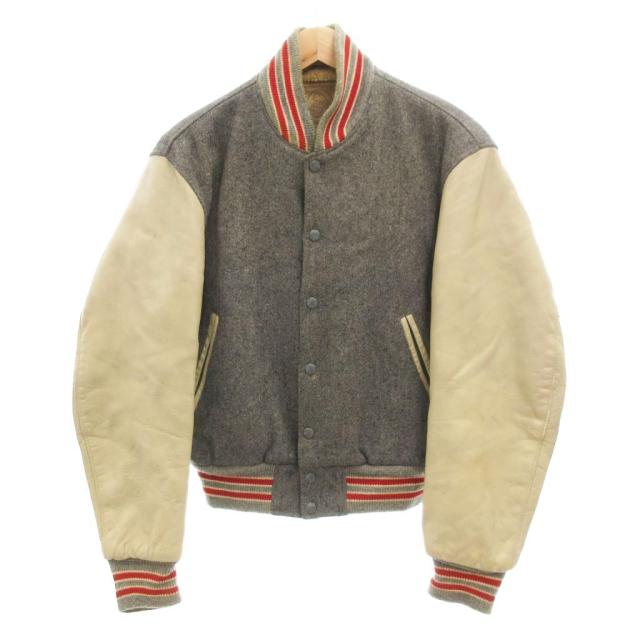 【中古】ゴールデンベア ヴィンテージ 80-90s 革タグ USA製 スタジアムジャンパー スタジャン ウール S グレー