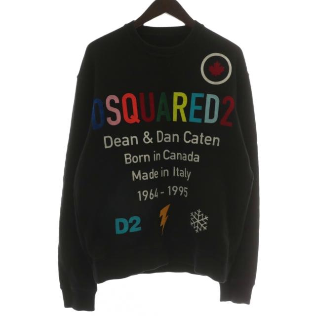 【中古】DSQUARED2 21AW トレーナー スウェット 裏起毛 クルーネック レインボーカラーロゴ M 黒 S74GU0520 S25042