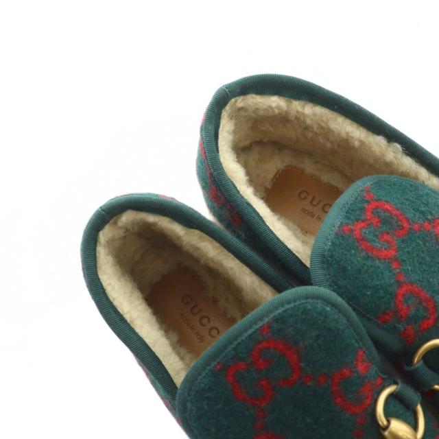 【中古】グッチ GUCCI ローファー スリッポン フラット ムートン ホースビット ロゴ 35 22.5cm 緑 グリーン ■GY01