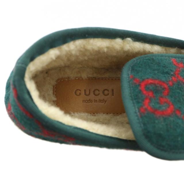 【中古】グッチ GUCCI ローファー スリッポン フラット ムートン ホースビット ロゴ 35 22.5cm 緑 グリーン ■GY01