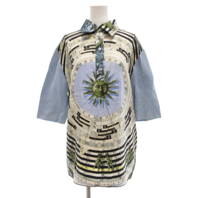 【中古】エルメス HERMES マルジェラ期 DIES ET HORE 占星術 太陽 ポロシャツ 絹 シルク ニット切替 総柄 半袖 XL