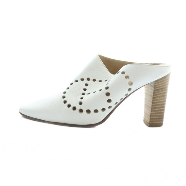 【中古】エルメス HERMES エブリン ミュール サンダル Hパンチング ロゴ レザー 35.5 22.5cm 白 ホワイト レディース