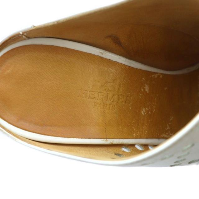 【中古】エルメス HERMES エブリン ミュール サンダル Hパンチング ロゴ レザー 35.5 22.5cm 白 ホワイト レディース