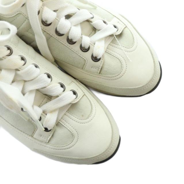 【中古】エルメス HERMES クイック スニーカー シューズ 靴 ロゴ レザー スエード 37.5 24.5cm 白 ホワイト グレー