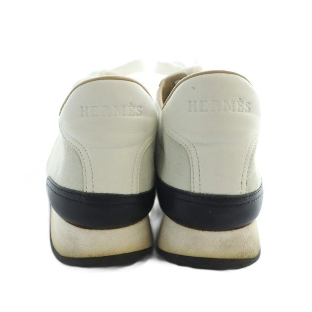 【中古】エルメス HERMES クイック スニーカー シューズ 靴 ロゴ レザー スエード 37.5 24.5cm 白 ホワイト グレー