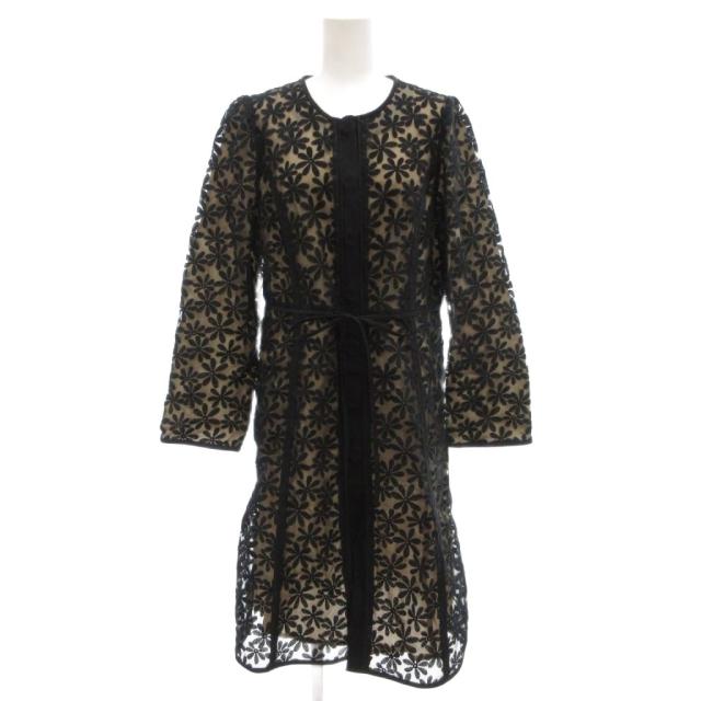 【中古】エムズグレイシー M'S GRACY ボタンワンピース シアー オーガンジー 花柄 リボンベルト ミモレ ロング 40