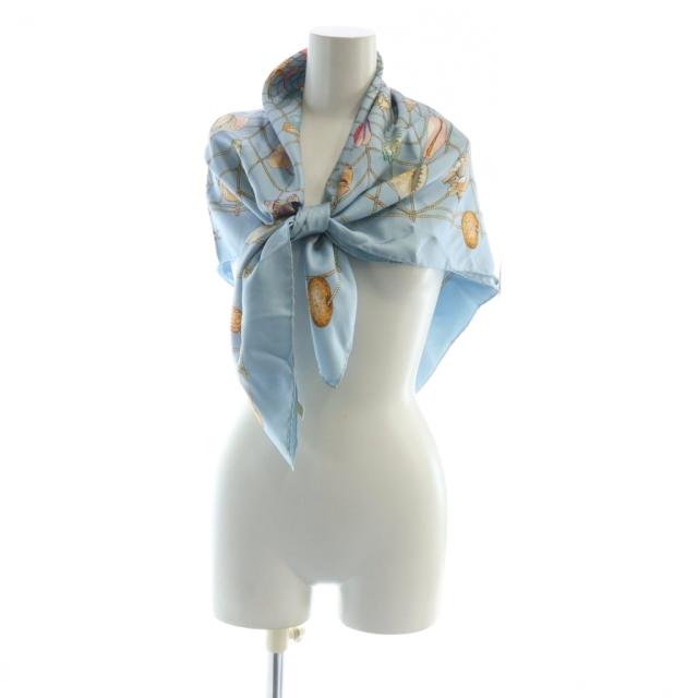 【中古】グッチ GUCCI 大判スカーフ ストール シェル柄 ロゴ 絹 シルク 青 ブルー ■GY01 /MQ ■OH レディース
