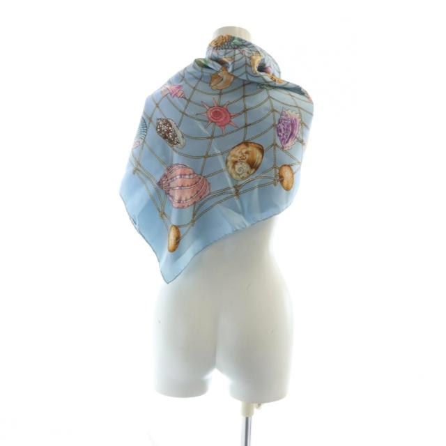 中古】グッチ GUCCI 大判スカーフ ストール シェル柄 ロゴ 絹 シルク