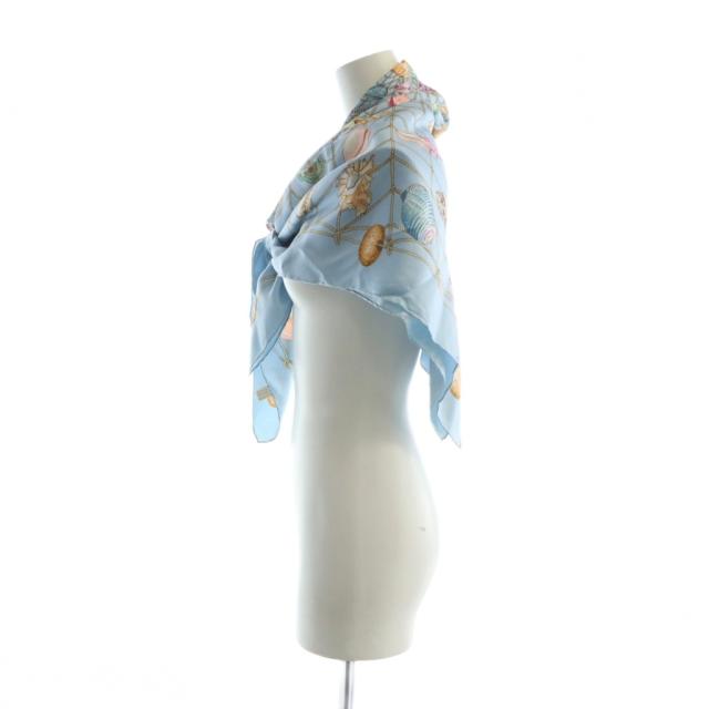 Gucci グッチ 花柄 シルク 大判スカーフ 水色 中古】グッチ GUCCI 大判スカーフ ストール シェル柄 ロゴ 絹 シルク