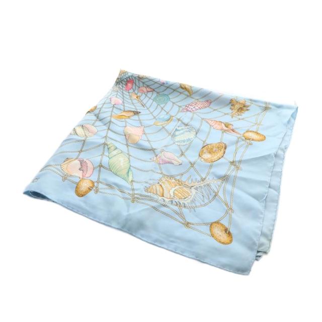 中古】グッチ GUCCI 大判スカーフ ストール シェル柄 ロゴ 絹 シルク