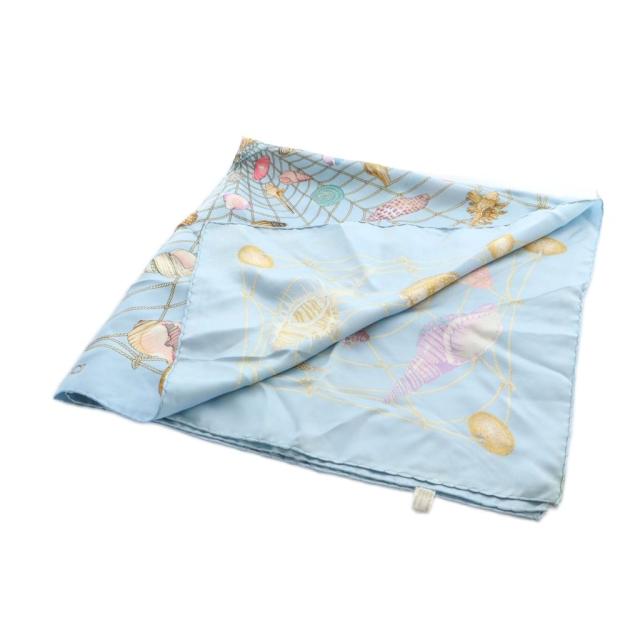 中古】グッチ GUCCI 大判スカーフ ストール シェル柄 ロゴ 絹 シルク