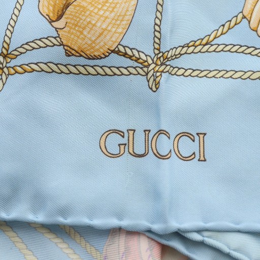 中古】グッチ GUCCI 大判スカーフ ストール シェル柄 ロゴ 絹 シルク
