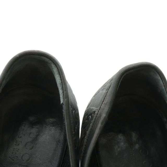 【中古】グッチ GUCCI ローファー レザー スクエアトゥ GG柄 型押し 6.5 25.5cm 黒 ブラック 154009